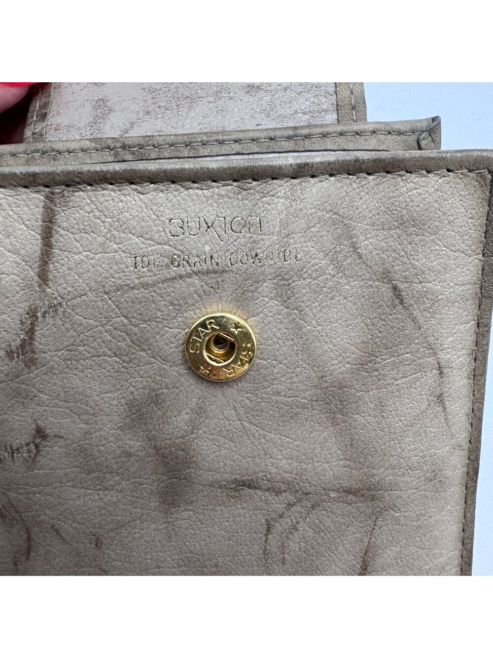 Buxton Heiress Top Grain Cowhide Leather Wallet Bifold Floral Embossed Flap Beig - Picture 11 of 13